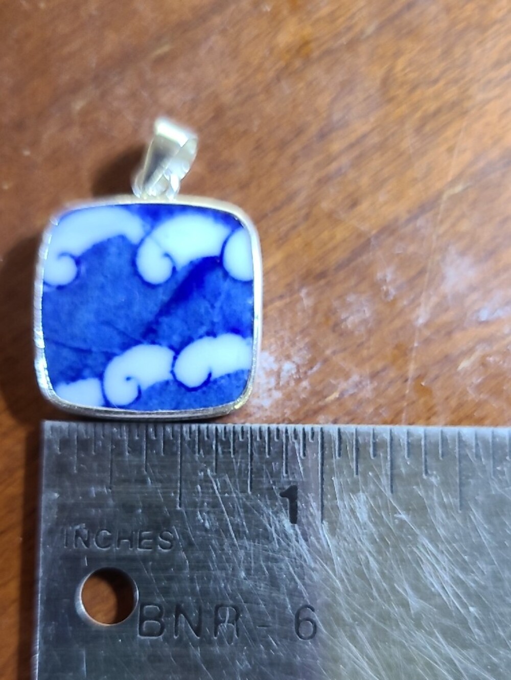 Sterling Silver Blue Wave Ceramic Square Pendant Necklace - Women Jewelry - Picture 5 of 5